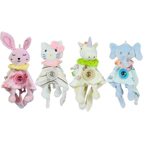 Furry Soft Stuffed Animal Soothe Blanket With Bell Bashful Baby Security Towel Cat Pacifying Towel Newborn Appease Blanket