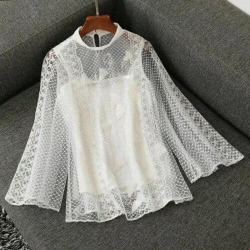 Embroidery Shirt Runway Summer Fashion Casual White Hollow Out Tops
