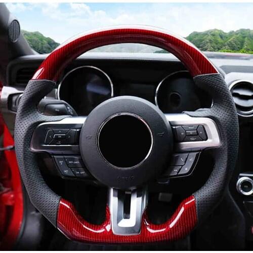 QHCP Steering Wheel Customized Carbon Fiber Leather Suede Replace Interior Modify For Ford Mustang 2015 2016 2017 2018 2019 2020
