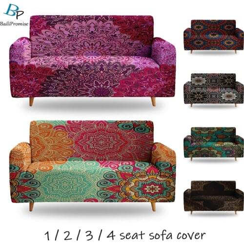 Eastern Europe Bohemian Style Mandala Slipcovers 1/2/3/4-Seater Elastic Couch Sofa Chair Cover for Living Room Home Decor
