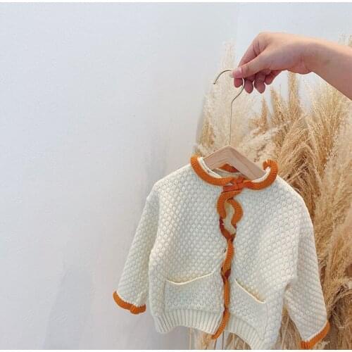 2 3 4 5 6 Y Toddler Girl Knit Cardigan 2020 Autumn Winter Kids Korean Style Sweater Coat Solid Laciness Knitted Sweater For Girl