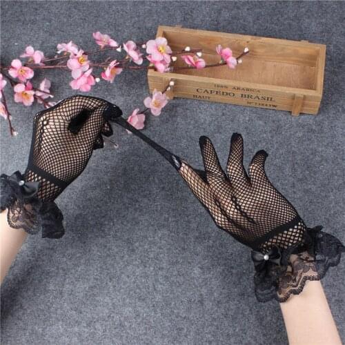 High quality Elegant lace lolita thin black gloves female sexy hollow - out gauze money cosplay in the spring and autumn short