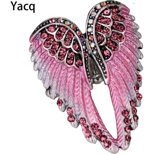 YACQ Angel Wings Stretch Ring Scarf Clasp Buckle Women Biker Bling Crystal Jewelry Gifts Her Gold Silver Plated Dropshipping
