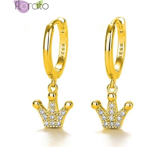 European and American 925 Sterling Silver Small Hoop Earrings for Women Charming Crown CZ Gold Silver color Fashion Jewelry
