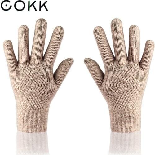 COKK Winter Gloves For Women Men Wool Knitted Touch Screen Hand Gloves Ladies Keep Warm Driving Outdoor Riding Mittens Windproof