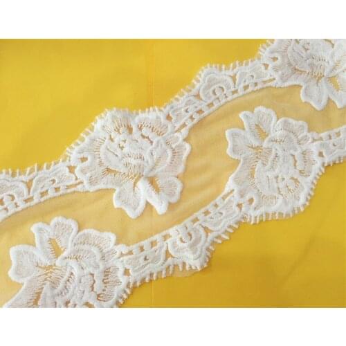 10 yard 15.5cm 6.1" wide ivory mesh embroidery lace trim ribbon 1064188L4K770