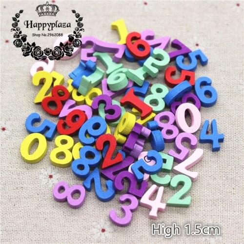 100pcs Cute Mix Colors Wood Arabic Numerals Charm Flatback Cabochon Embellishment Accessories DIY Craft Scrapbooking,High 1.5cm