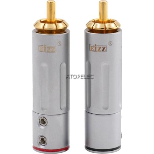 2pcs EIZZ 24K Gold Plated Brass Male RCA Plug Coaxial Connector With Lock HiFi Audio AMP TV AV DVD Signal Cable DIY