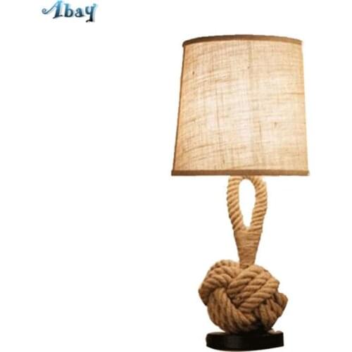 American Retro Hemp Rope Table Lamps Industrial Bedroom Bedside Study Cafe Hand Woven Fabric Desk Lights Decoration Fixtures