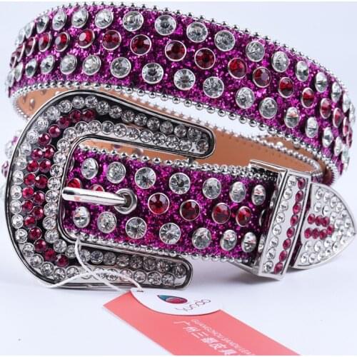 Bling Purple Rhinestones Belt Western Cowboy Cowgirl Crystal Belt Luxury Brand PU Leather Diamond Studded Belts For Woman Man