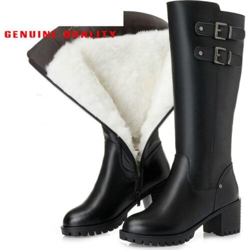 Snow Boots Genuine Leather Wool Women Fashion Zipper Warm Fur Warm Shoes Plush Boots Platform for Women Winter High Boots