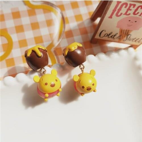 Disney Winnie The Pooh Children Toys Cartoon Little Bear Pendant Earrings Cute Doll Accessories Baby Dolls Ear Clip Jewellery