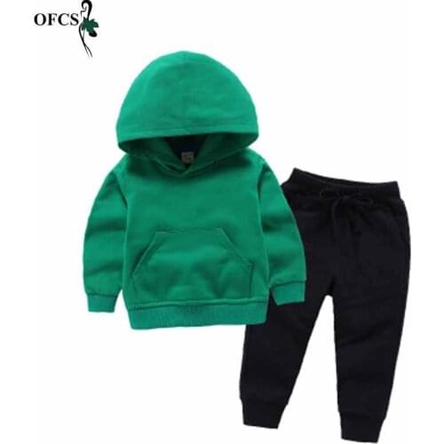 OFCS In Spring, Autumn Sets Children Hoodies Boys And Girls Pure Color Leisure Long-sleeved Pants Two-piece Childrens Clothes