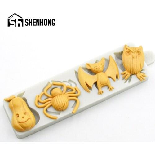 SHENHONG Halloween Chocolate Candy Sugar Craft Silicone Fondant Cake Mold Pumpkin Pie Bat Owl Spider Biscuits Decorating Mould