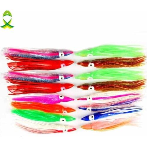 JSM 50pcs 12cm Soft Plastic Octopus Fishing Lures For Jigs Mixed Color Luminous Silicone Octopus Skirt Artificial Jigging Bait