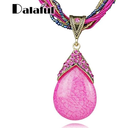 Beautiful Fashion Jewelry Beautiful Tear Drop Copper Pendant Glass Beads Rope Chain Chic Clavicle Necklace Free Shipping B041