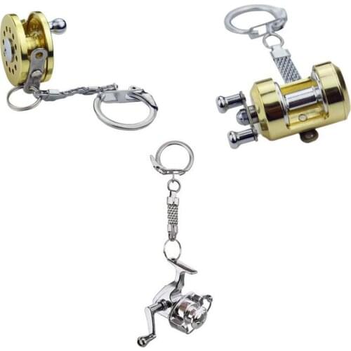 Creative Fly Reel Key Chain Trolling Reel Model Fishing Metal Keychain Withe Small Pendant For Fishing Lover