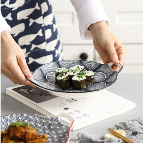 Creative Double Ear Plate Ceramic Plate Glaze Color Simple Household 9 Inch Dishes Serving Dish Tableware for Kitchen Supplies