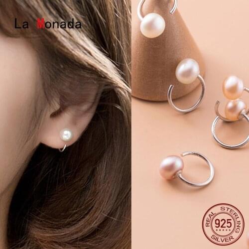 La Monada 925 Silver Hoop Earrings Synthetic Pearl Small Silver Earring 925 Woman Hook 925 Silver Ear Piercing Earring For Girls