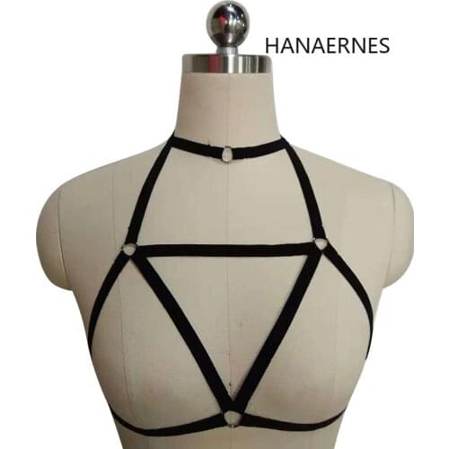 HANAERNES Fetish Wear Cage Bra Womens Sexy Bondage Lingerie Handmade Cupless Body Harness Goth Crop Top Underwear