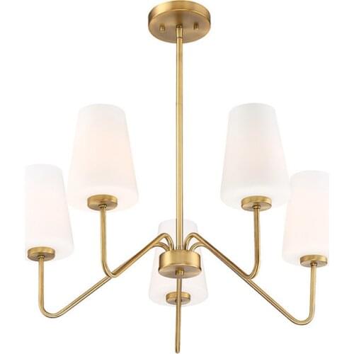 Small American chandelier modern minimalist light luxury warm dining room bedroom study glass lampshade full copper lamps
