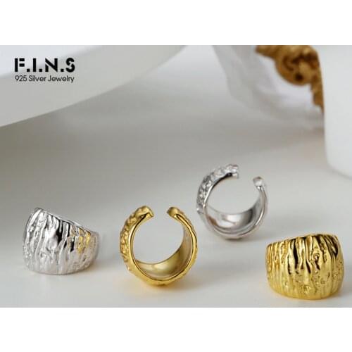 F.I.N.S 1PC S925 Sterling Silver Texture INS Concave Convex Ear Cuff No Puncture Wide Ear Bone Clip without Pierced Fine Jewelry