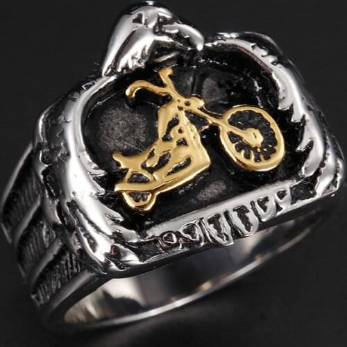 Punk Mens 316L Stainless Steel Black Silver color Motorcycle Eagle Biker Ring