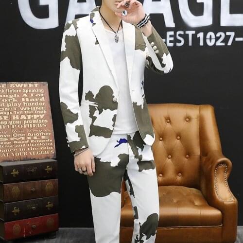 BO new spring 2022 men suit for printing Youth camouflage two-piece suit of cultivate ones morality leisure suit
