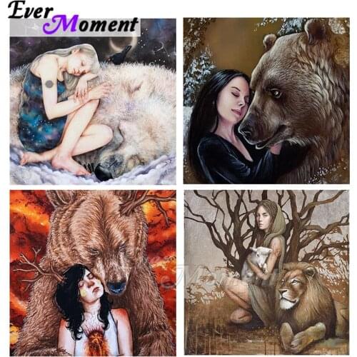 Ever Moment Diamond Painting Art Collection Fantasy Mystery Box Gift Girl Wild Animal Brown Bear Lion Cross Stitch 5D ASF2332