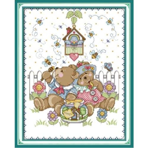 Naughty bears' heaven cross stitch kit 14ct 11ct count print canvas stitching embroidery DIY handmade needlework