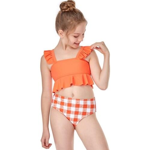 2021 European and American New Girls' Swimsuit With Small Ruffle Split Swimsuit 2-Piece Set Childrens Bikini 3 Colors