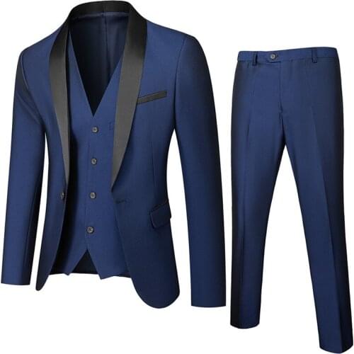 2021 Latest Fashion Simple Business Formal Suit Pure Color Mens Blazers and Trousers with Waistcoat Slim Fit Men Wedding Suits