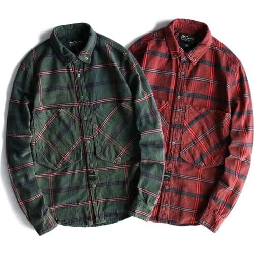 2021 Autumn New Europe America Simple Fashion Plaid Youth Long-Sleeve Blouse Washed Oxford Cloth Business Casual Mens Shirt