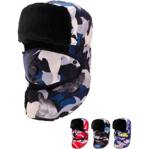 New Winter Thick Ski Hats For Men Women Thermal Bomber Hat Unisex Fleece Earflaps Casual Russian Camouflage Caps Warmer Hat