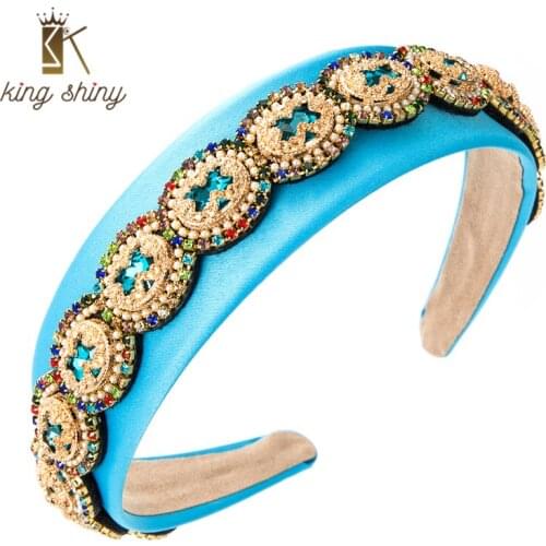 King Shiny Elegant Multi Color Crystal Headband for Woman Vintage Sparkly Rhinestone Beaded Hairband Female Party Hair Jewelry