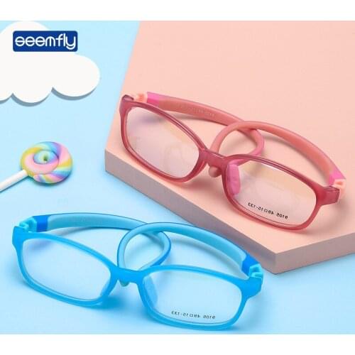 Seemfly Children Silicone Anti Blue Light Glasses Boys Girls Ultralight TR90 Colorful Eyewear For Kids Clear Computer Goggles