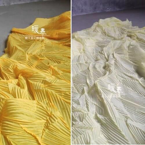 Louver Pleated Fabric Yellow Miyake Folds DIY Patchwork Art Painting Decor Clothes Pants Skirt Dress Designer Fabric