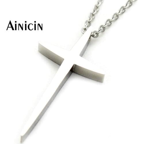 Simple Unisex Jewelry Stainless Steel Cross Pendants 50cm Chain Necklace Punk Jewelry Gift For Men and Women