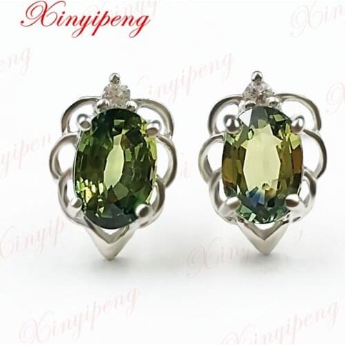 18 k white gold with natural sapphire studs earrings Blue green yellow color of fire Fine jewelry contracted