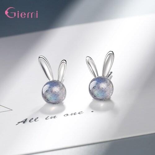 Lovely Design Genuine 925 Sterling Silver Rabbit Shape Stud Earrings For Women New Trendy Female Earrings Jewelry