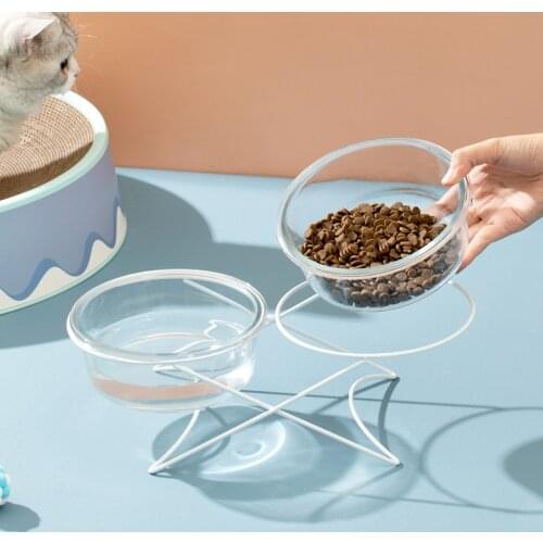 Glass Double Cat Bowl Dog Bowl With Stand Pet Feeding Cat Water Bowl For Cats Food Pet Bowls For Dogs Feeder Product Supplies