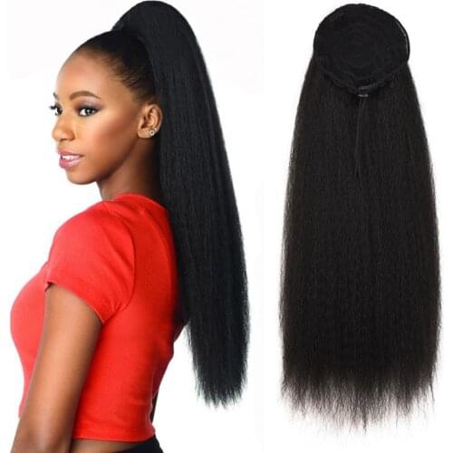 Long Afro Puff Ponytail Hair Extensions For Women Synthetic Kinky Straight Drawstring Ponytails With Clip Elastic Band