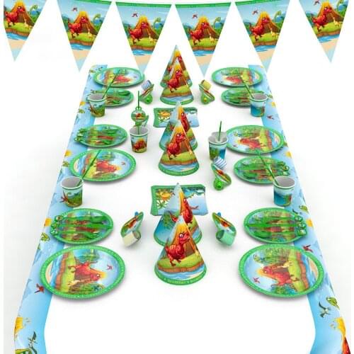 Dinosaur Theme Party Tableware Set Disposable Paper Plate Cup Tablecloth Happy 1ST Birthday Party Supplies For Boys Gift