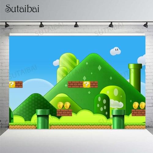 Game Video Super Bros Boys Photography Backdrops Party Cake Table Decor Kids Birthday Custom Photo Background Vinyl Photo Booth