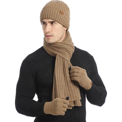 1 Set Unisex Knitted Hat 2021 Winter New Warm Thick Super Soft Acrylic Fiber Beanie Gloves Neck Warmer Scarf Set Knitwear