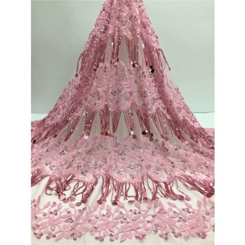 High Quality 5 Yards/piece African Lace Fabric Sequin Bling Embroidered Dentelle French Lace Guipure DIY Wedding Party Dresses