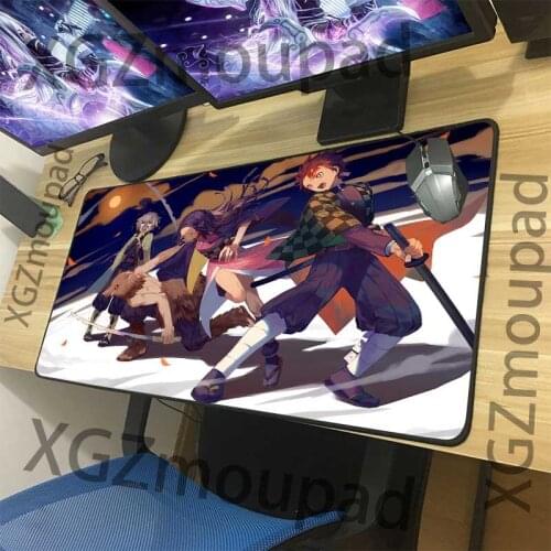 XGZ Large Mouse Pad Black Exquisite Lock Edge Anime Demon Slayer Kimetsu No Yaiba Office Computer Desk Mat Rubber Non-slip Xxl