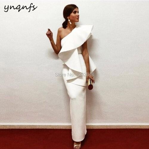 YNQNFS M130 Back Bottom Slit Satin Ruffles One Shoulder White Evening Dress Party Gown Mother of the Bride Dresses 2019