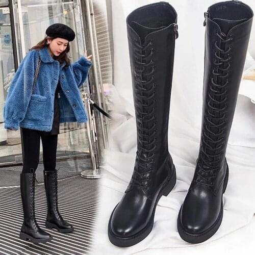 Brand New Womens Knee High Boots Chunky Heels Slip On Trouser Boots Fashion Street 2021 Autumn Designer Ladies Shoes
