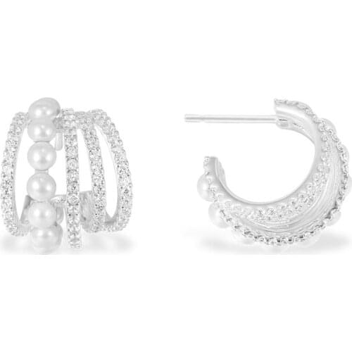 SLJELY Fashion 925 Sterling Silver White Multi Hoop Circles Pearls Earrings Micro Cubic Zirconia for Women Luxury Brand Jewelry